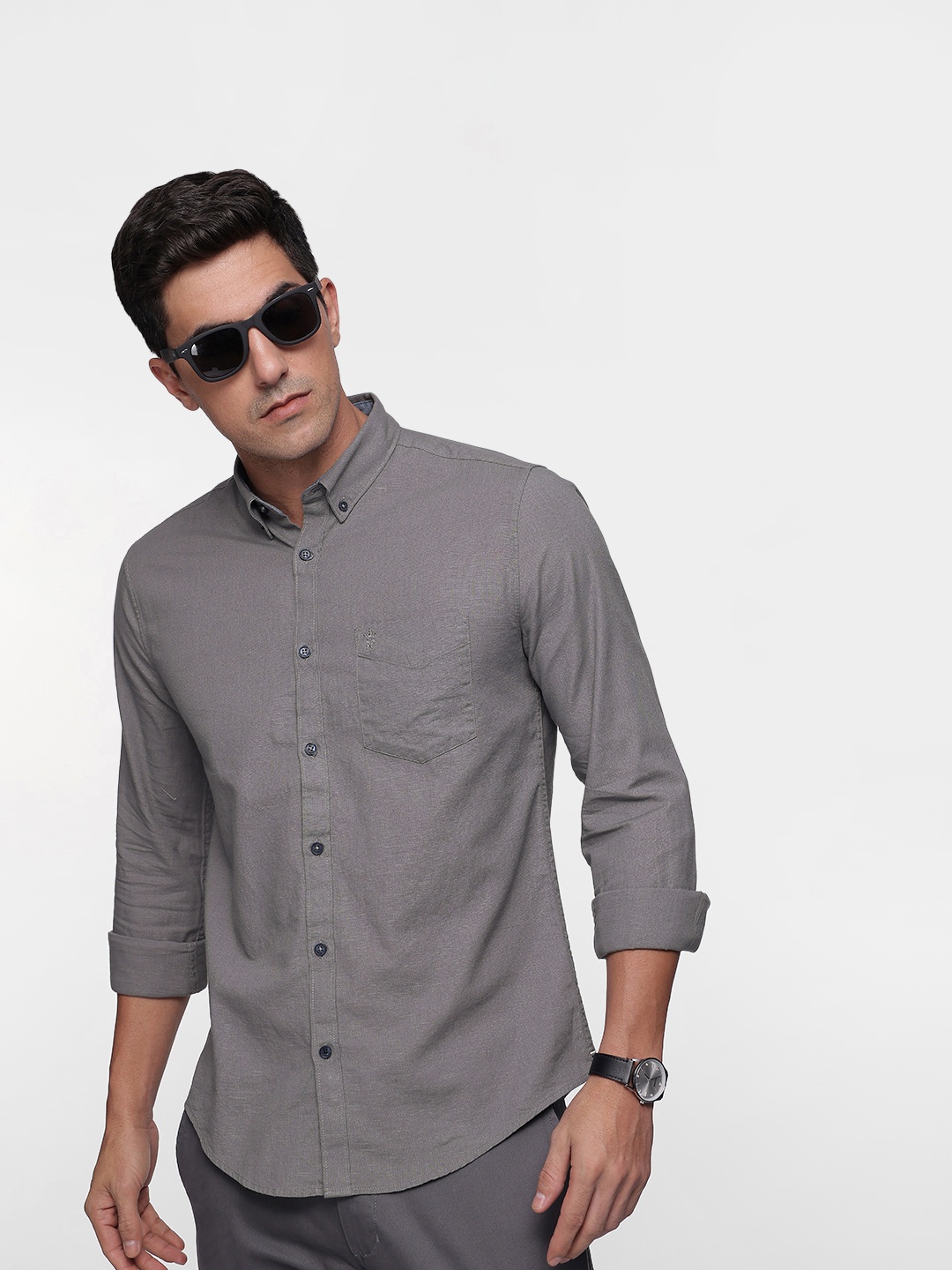 

French Connection Pure Cotton Slim Fit Casual Shirt, Grey