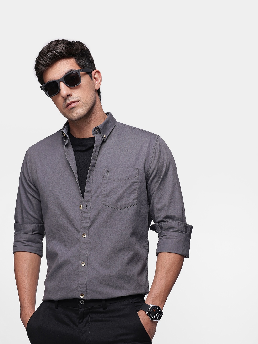 

French Connection Pure Cotton Slim Fit Casual Shirt, Grey