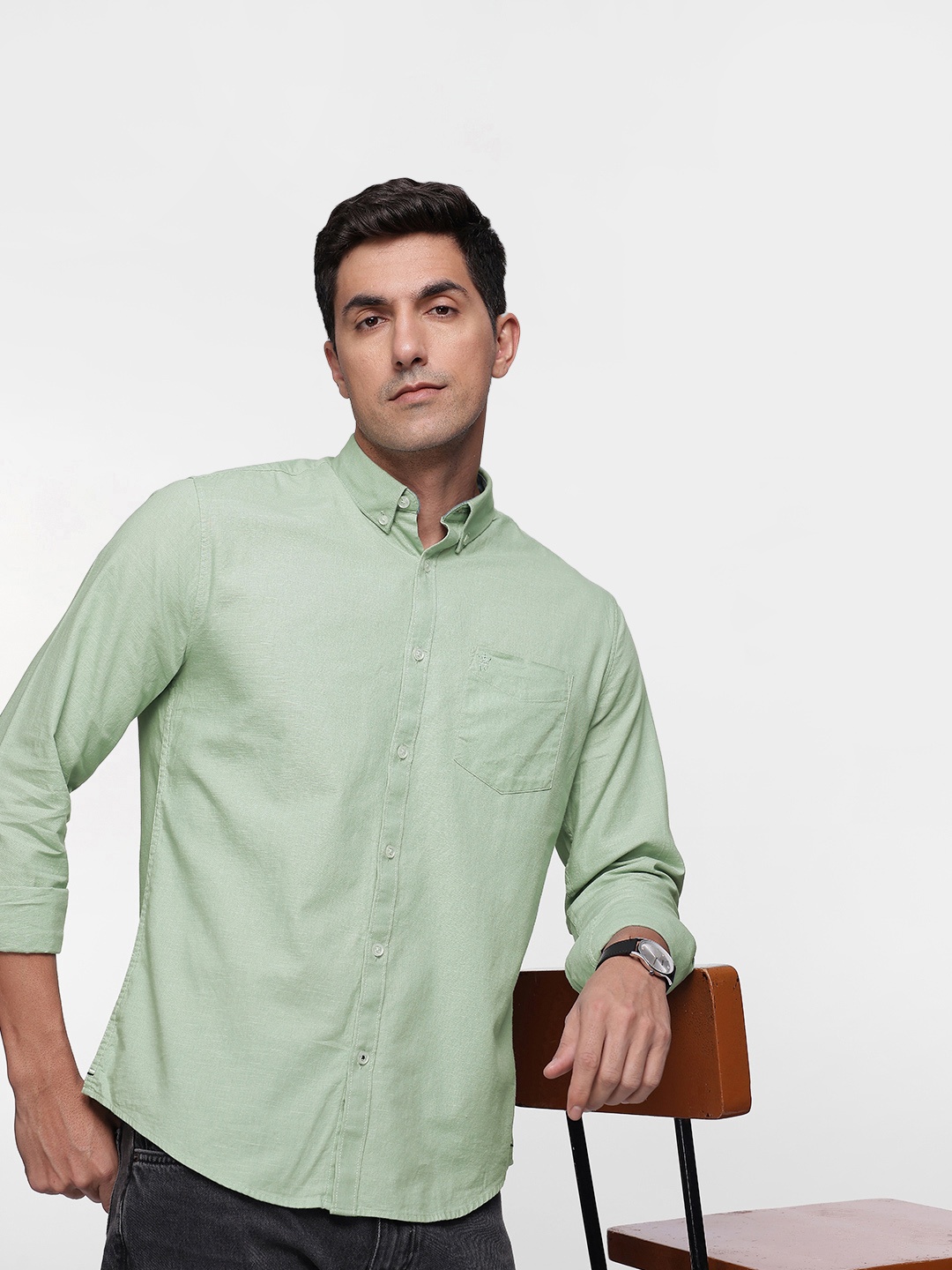 

French Connection Slim Fit Opaque Pure Cotton Casual Shirt, Green