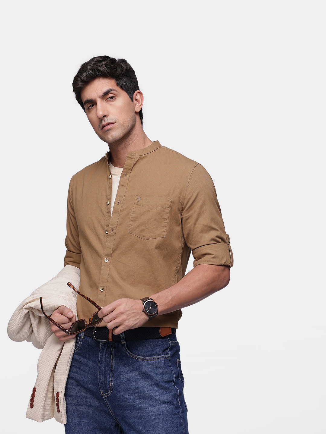 

French Connection Pure Cotton Slim Fit Casual Shirt, Brown