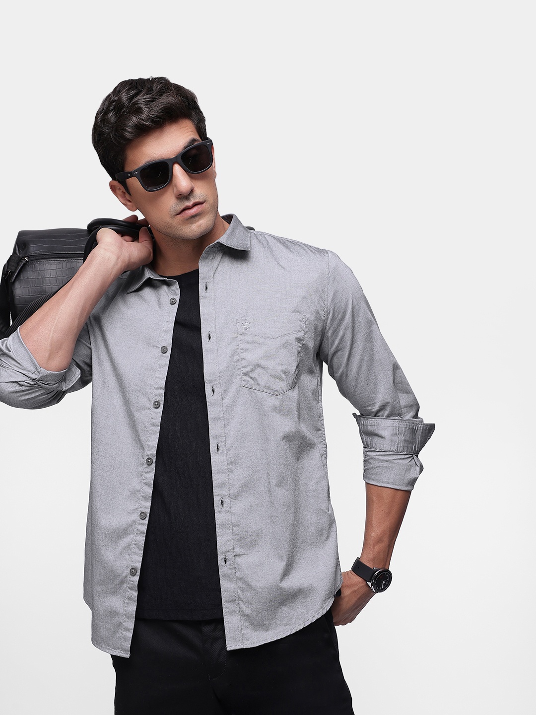 

French Connection Pure Cotton Slim Fit Casual Shirt, Grey