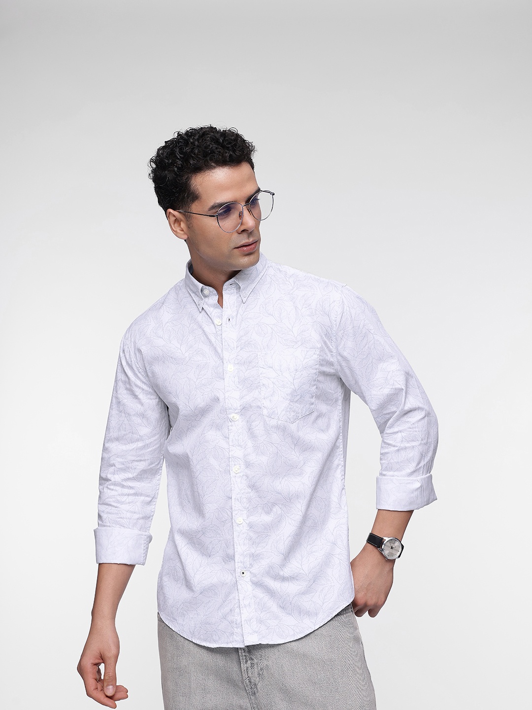 

French Connection Slim Fit Opaque Printed Pure Cotton Casual Shirt, White