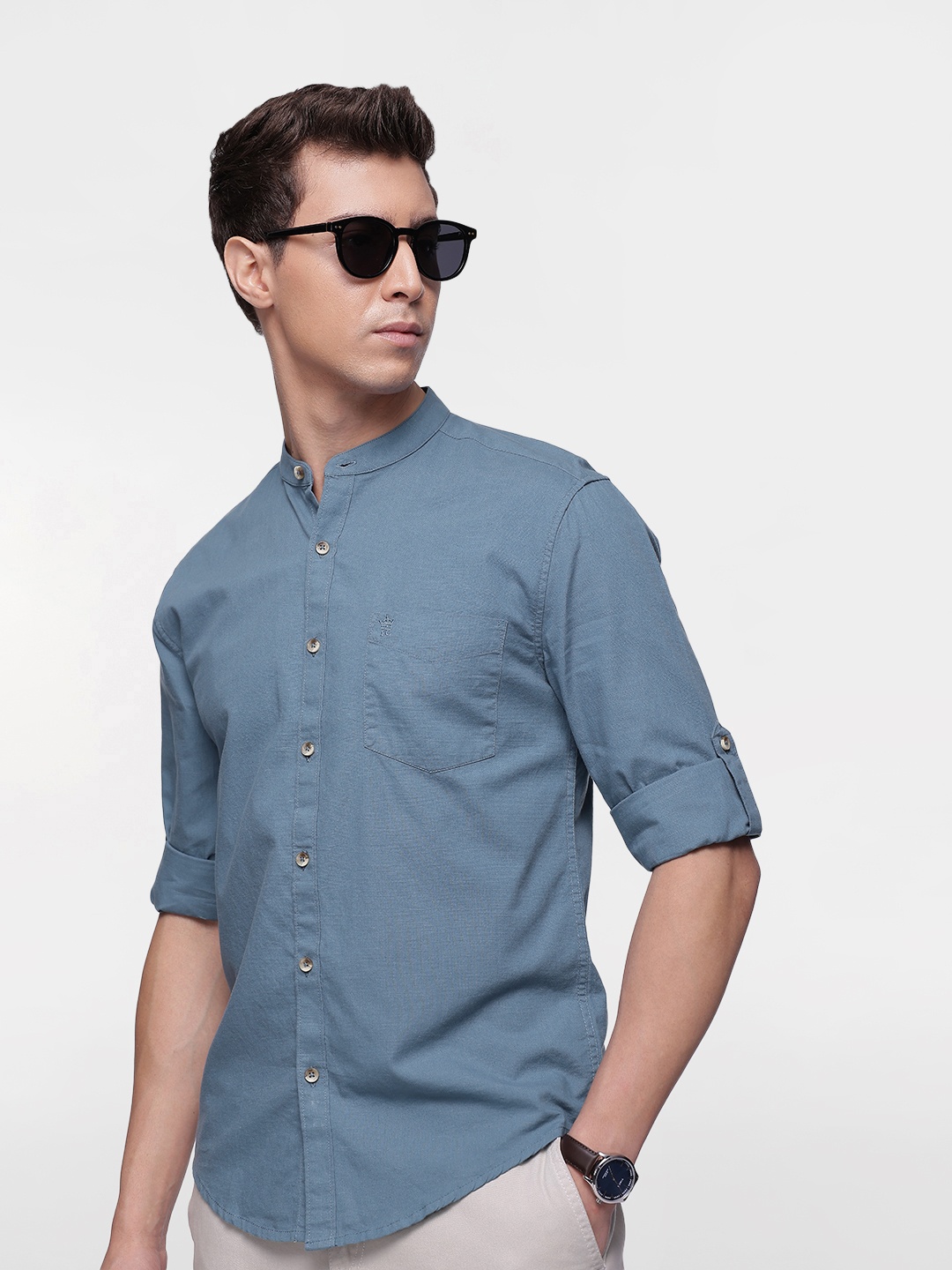 

French Connection Pure Cotton Slim Fit Opaque Casual Shirt, Blue