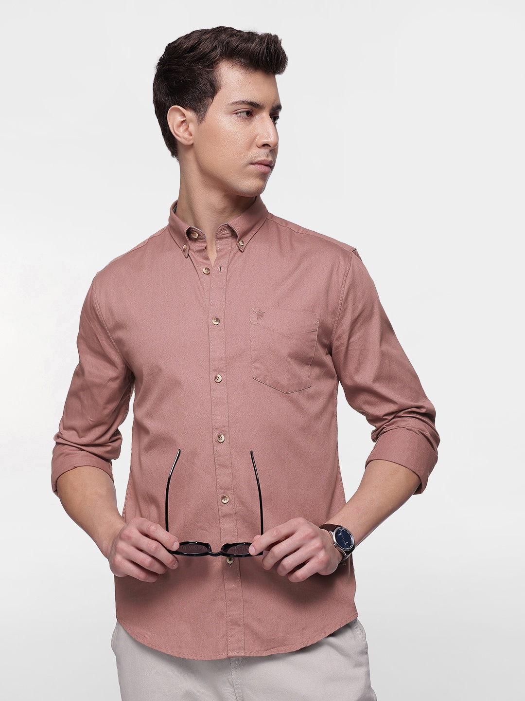 

French Connection Slim Fit Opaque Pure Cotton Casual Shirt, Mauve