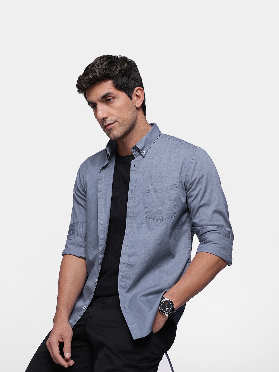 

French Connection Pure Cotton Slim Fit Casual Shirt, Blue