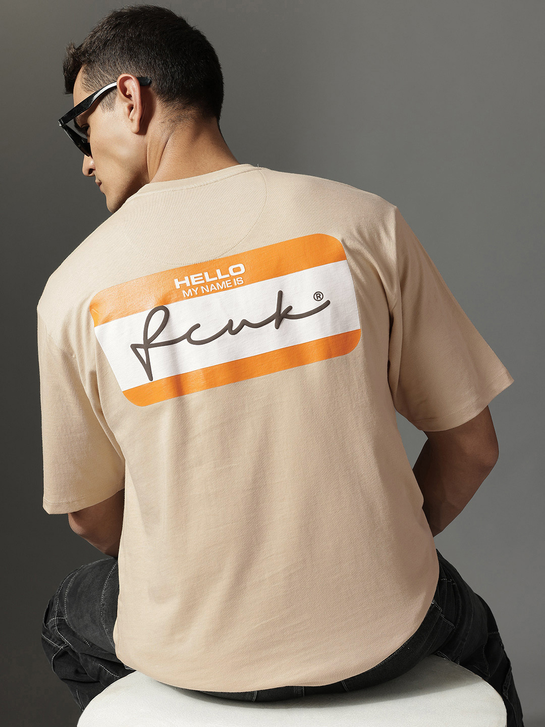 FCUK Printed Drop-Shoulder Sleeves Pure Cotton Relaxed Fit T-shirt