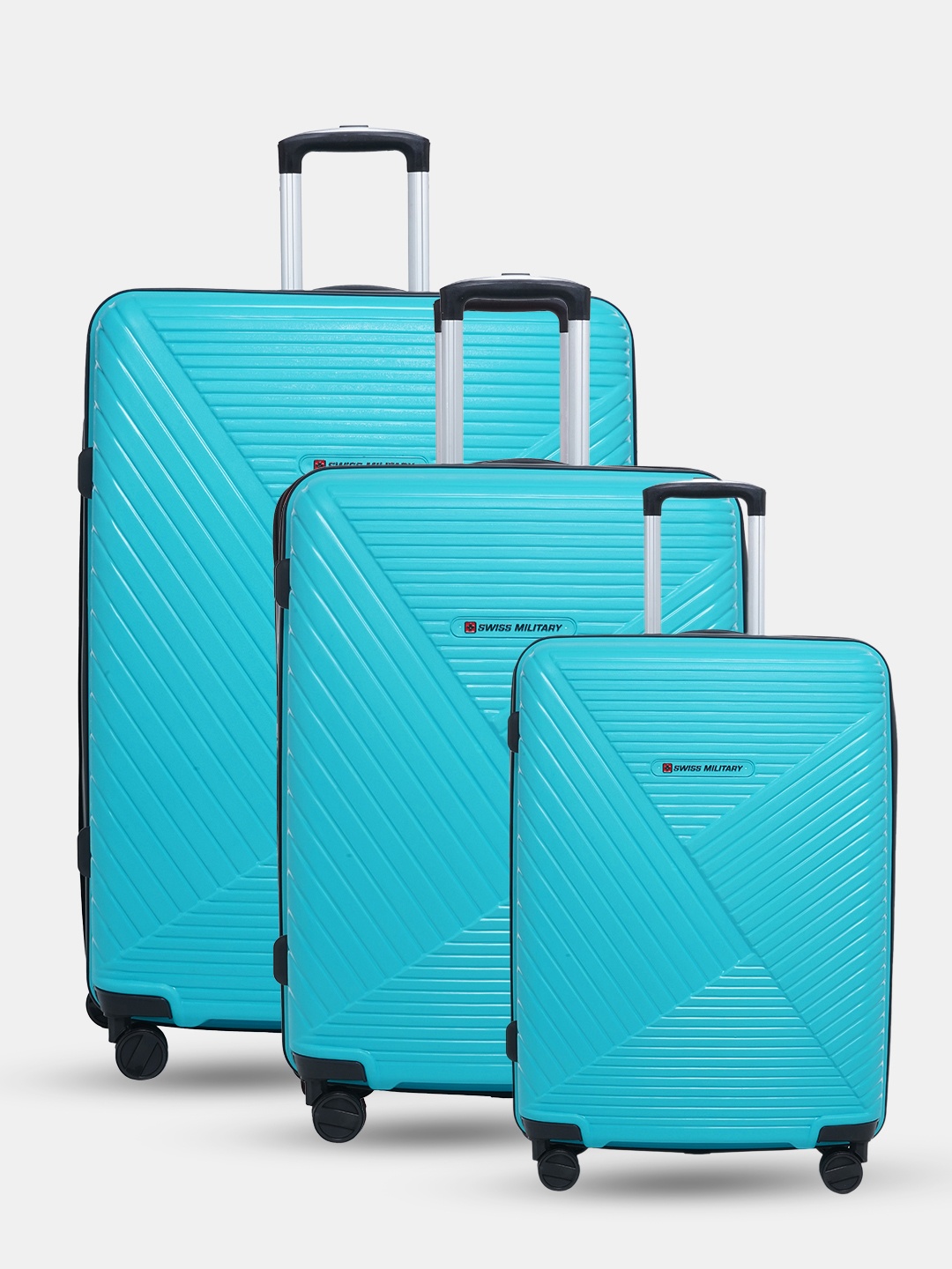 

SWISS MILITARY Pack Of 3 Zurich Spinner Textured Hard-Sided Large Trolley Bag, Teal