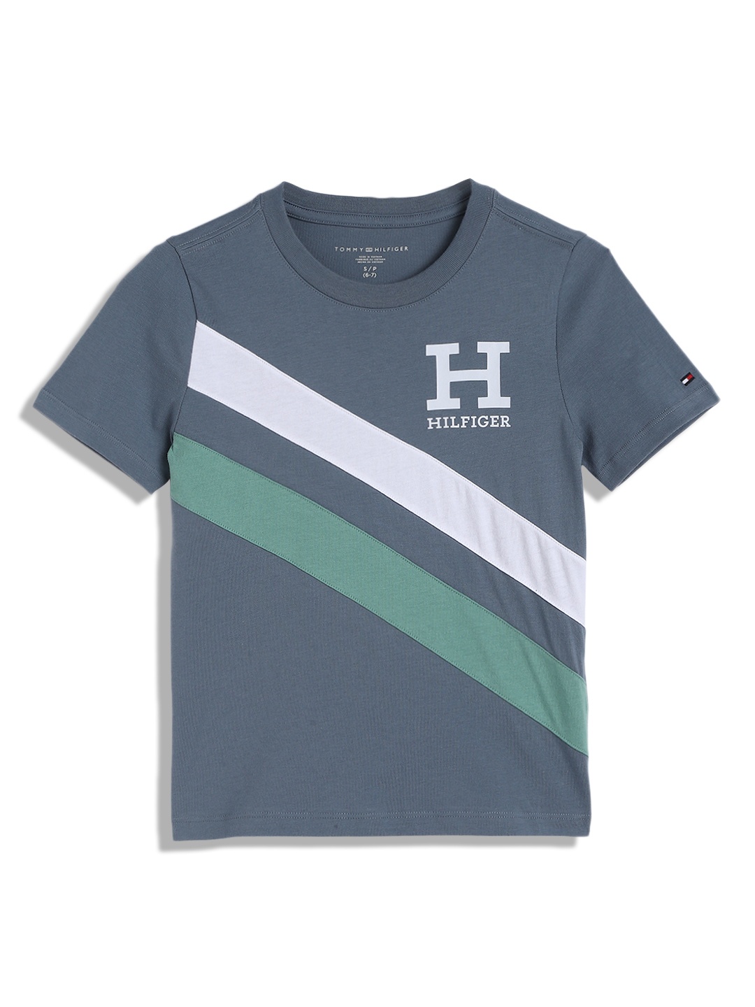

Tommy Hilfiger Boys Striped Round Neck Cotton T-shirt, Blue