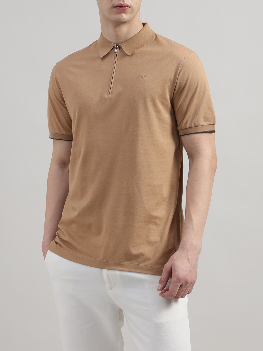 

HACKETT LONDON Men Solid Polo Collar Cotton T-shirt, Beige