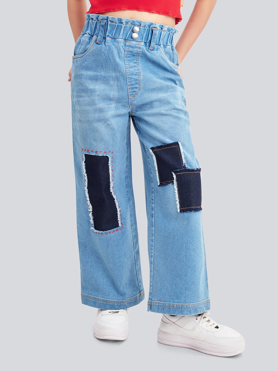 

Olele Girls Cotton Denim Pull On Stretchable Jeans Pant, Blue
