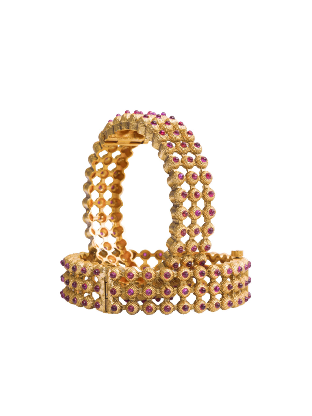 

South Temple Jewellery Set Of 2 Gold-Plated Ruby Stones-Studded Bangles