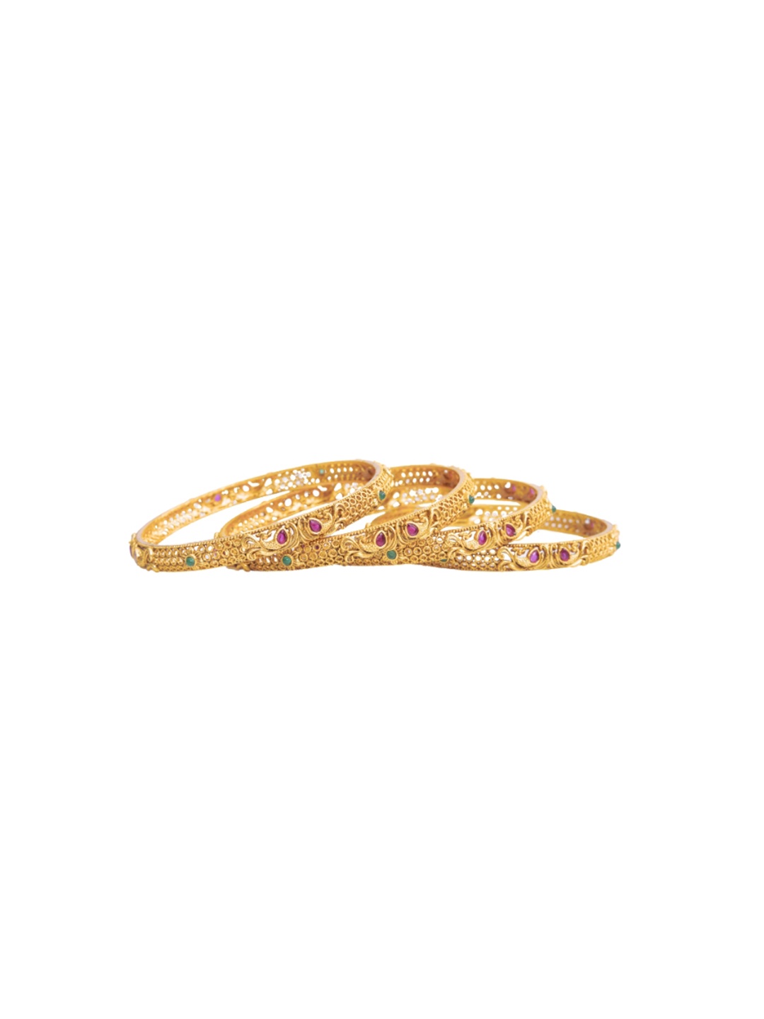 

South Temple Jewellery Set Of 4 Gold-Plated Stones-Studded Bangles