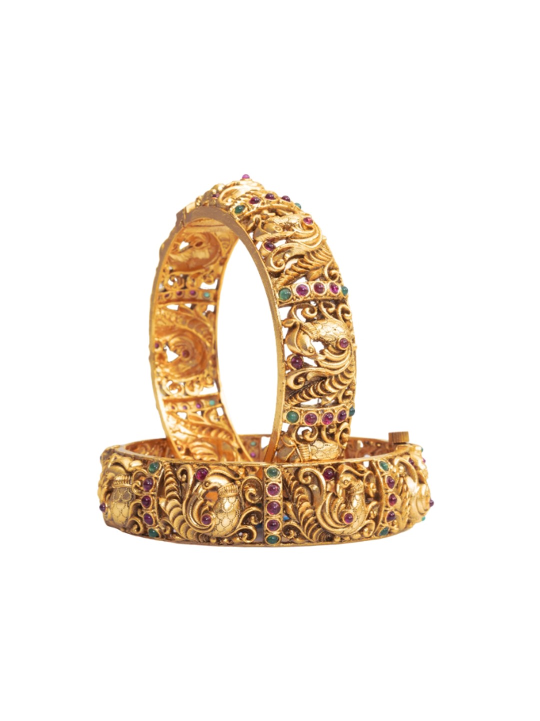 

South Temple Jewellery Set Of 2 Gold-Plated Artificials Stones-Studded Bangles