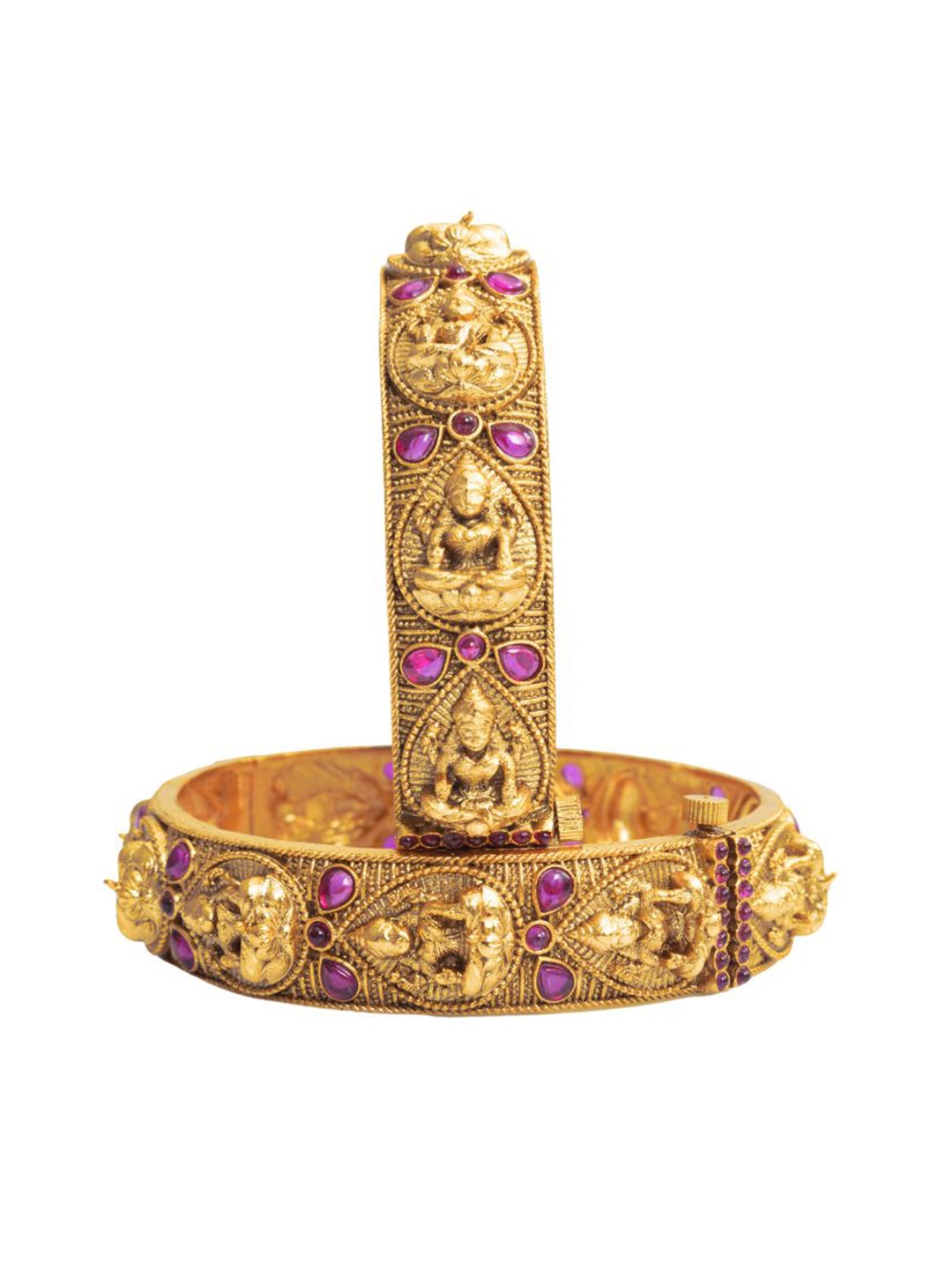 

South Temple Jewellery Set Of 2 Gold-Plated Ruby Stones-Studded Lakshmi Maa Bangles