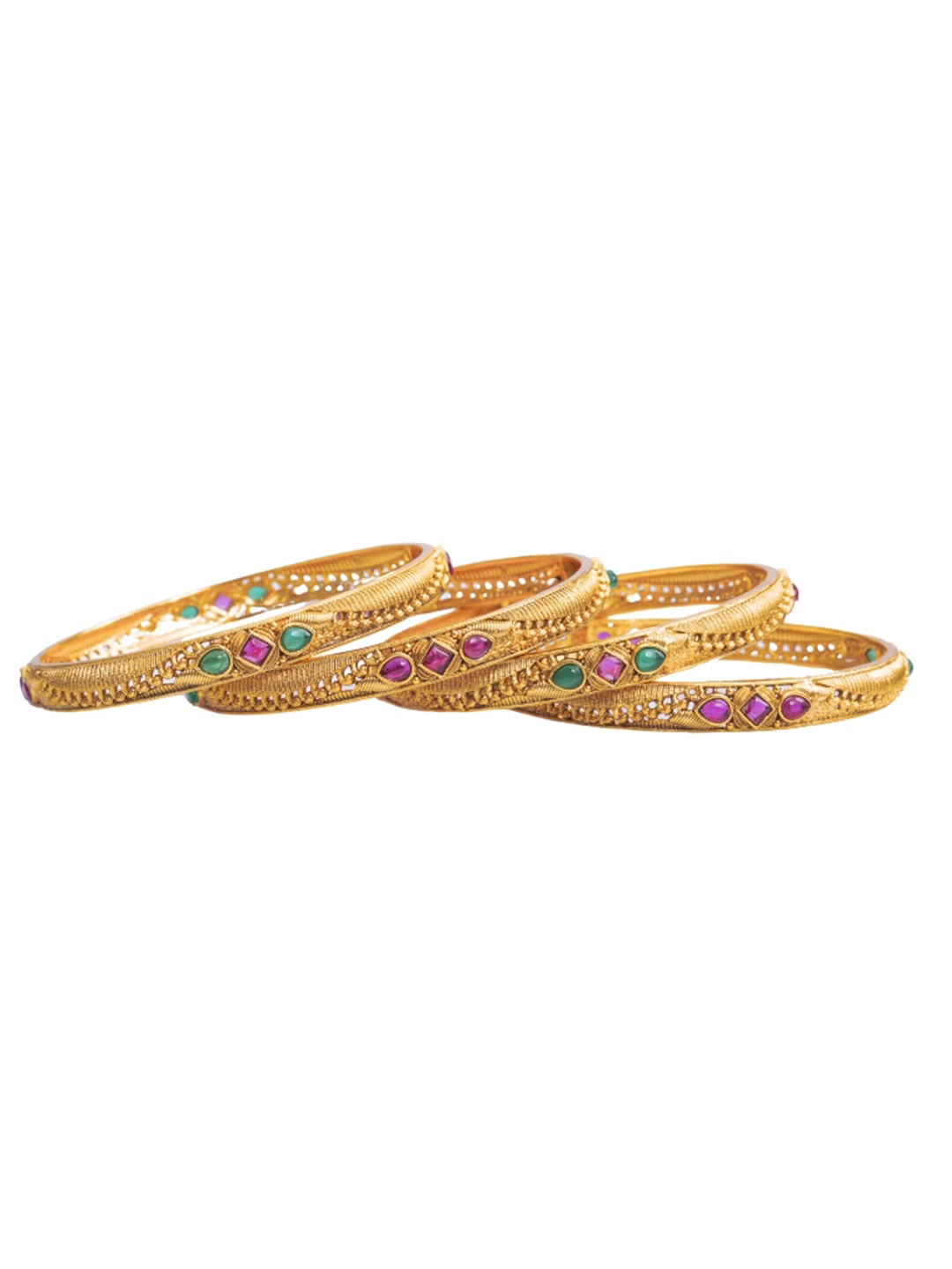 

South Temple Jewellery Set Of 4 Gold-Plated Artificial Stones-Studded Bangles