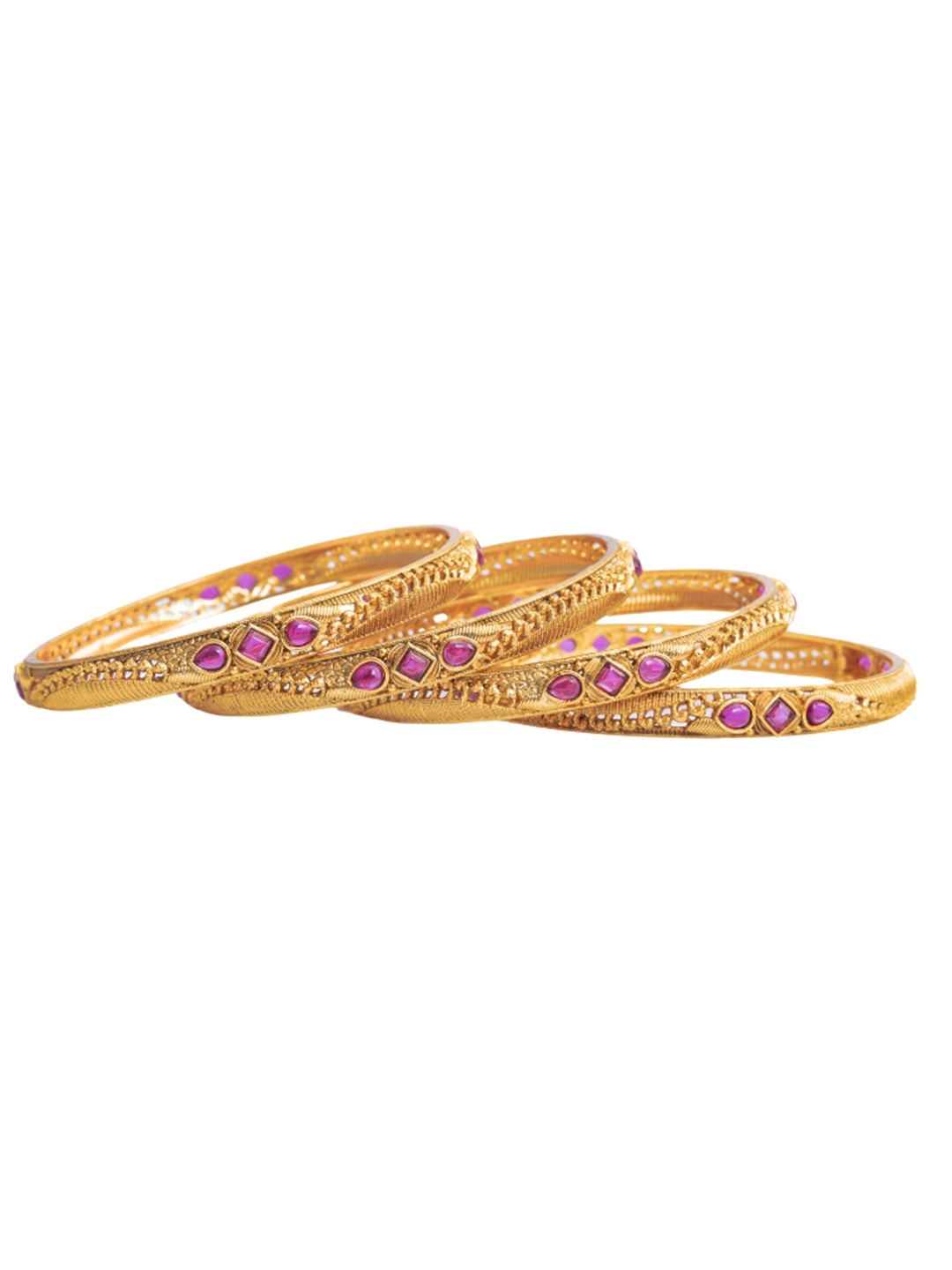 

South Temple Jewellery Set Of 4 Gold-Plated Artificial Stones Studded Bangles