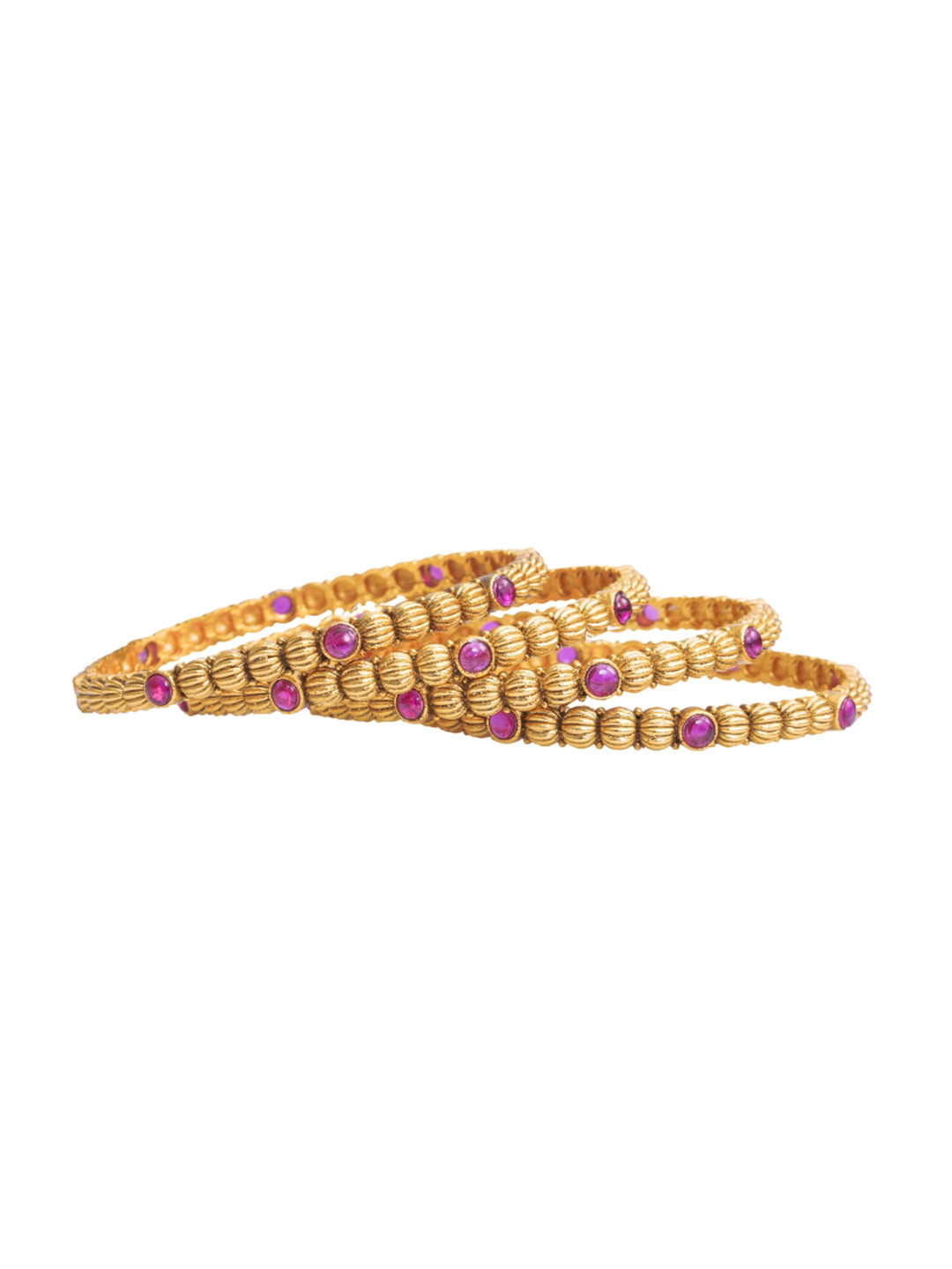 

South Temple Jewellery Set Of 4 Gold-Plated Ruby Stones Studded Bangles