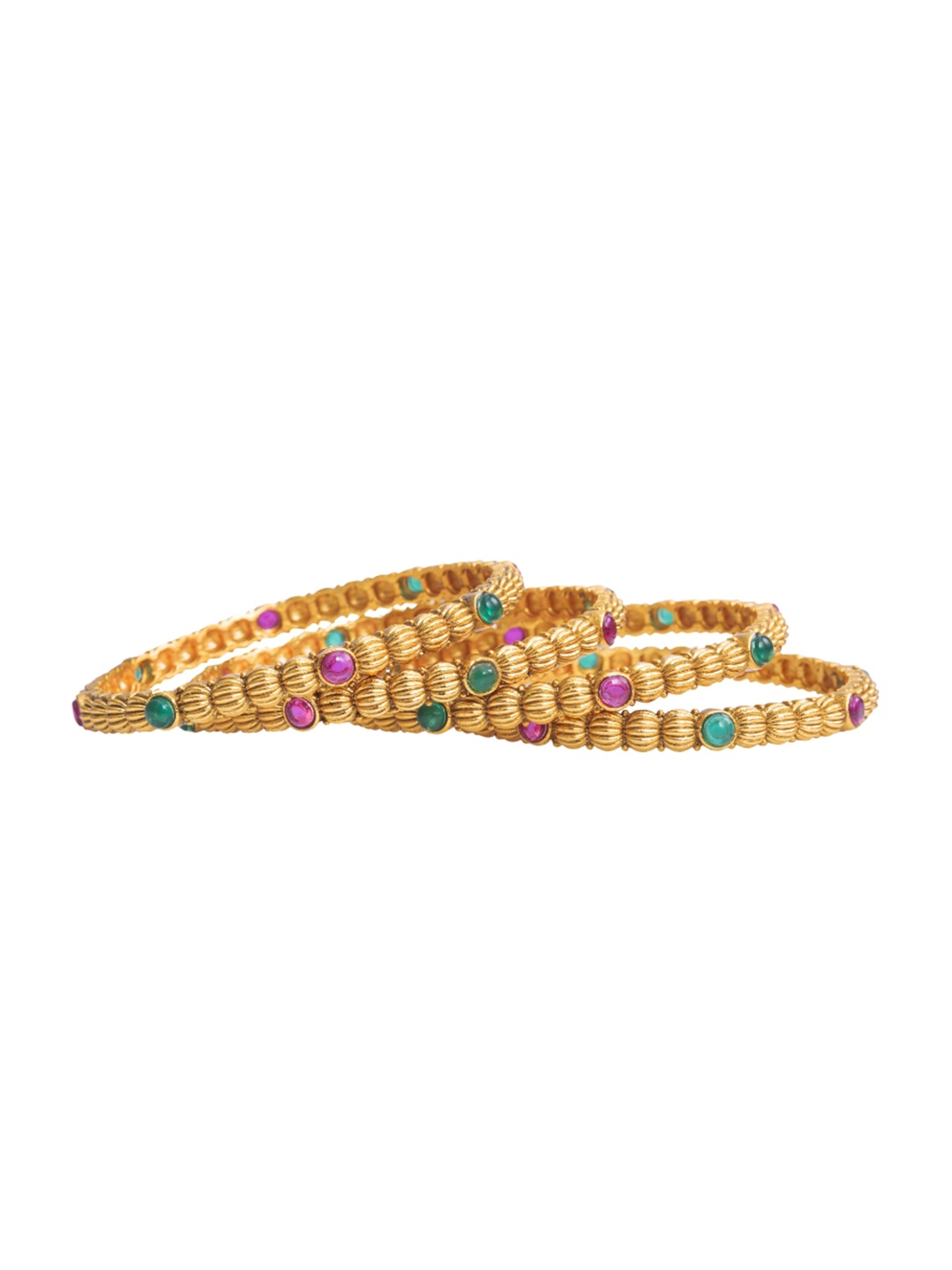 

South Temple Jewellery Set Of 4 Gold-Plated Artificial Stones-Studded Bangles