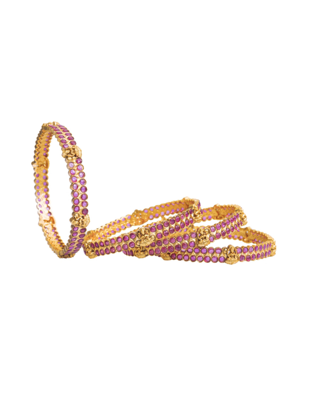 

South Temple Jewellery Set Of 4 Gold-Plated Ruby Stones-Studded Temple Bangles