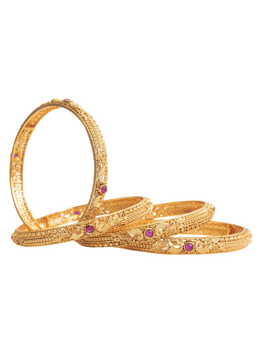 

South Temple Jewellery Set Of 4 Gold-Plated Ruby Stones-Studded Bangles