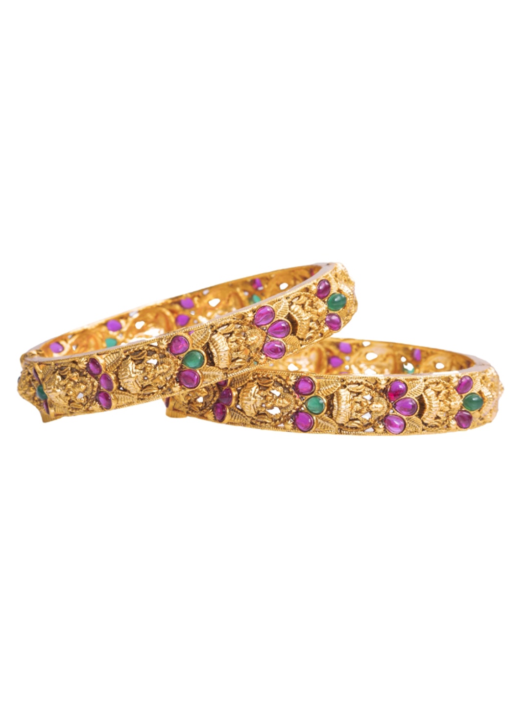 

South Temple Jewellery Set Of 2 Gold-Plated Artificial Stones-Studded Laxmi Mata Bangles