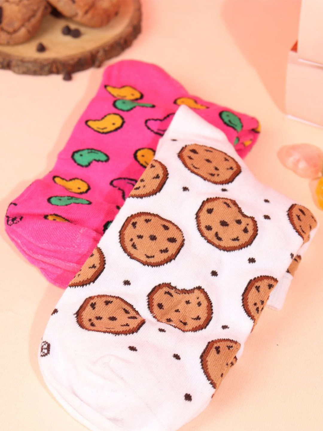 

Thela Gaadi Women Pack Of 2 Printed Ankle-Length Socks, Pink