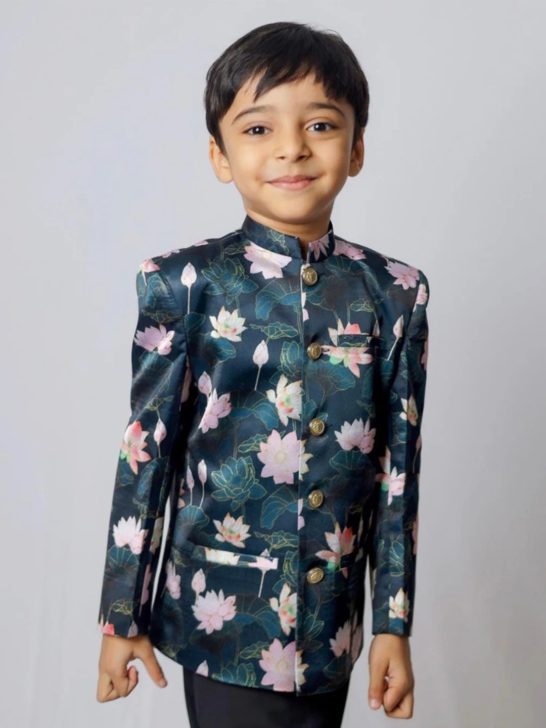

Funny Bones Clothings Floral Printed Satin Blazer With Trouser, Green