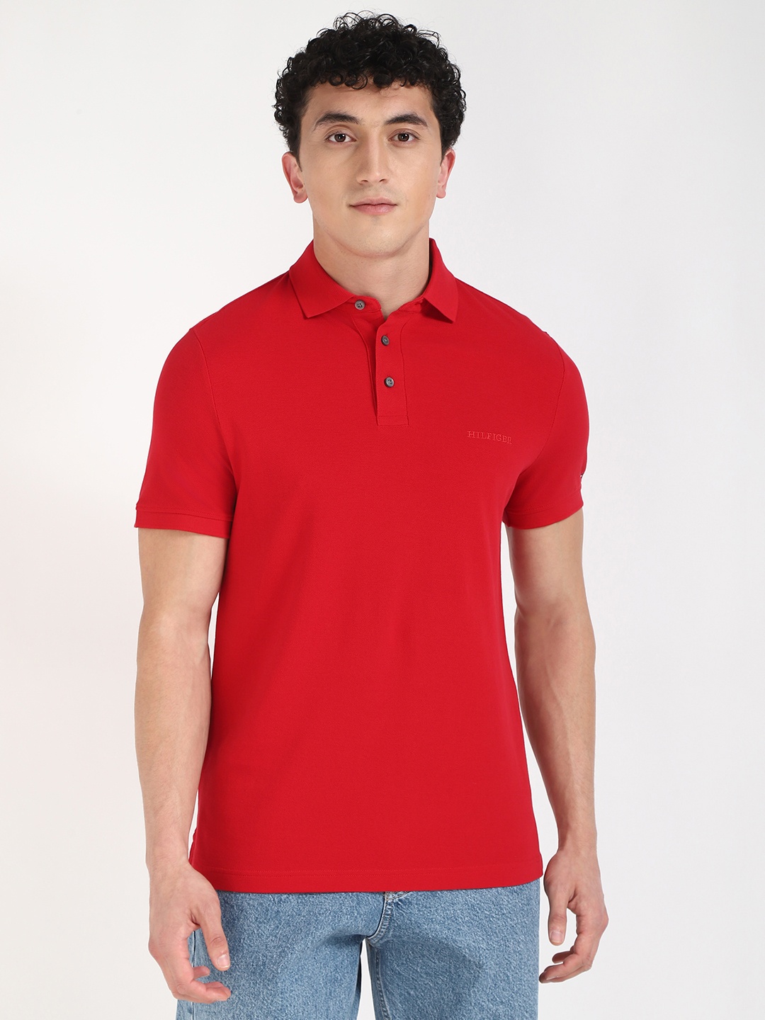 

Tommy Hilfiger Men Solid Polo Collar Cotton T-shirt, Red