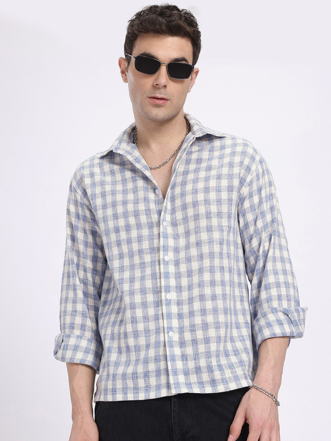 

glitchez Gingham Glam Checked Regular Fit Casual Shirt, White