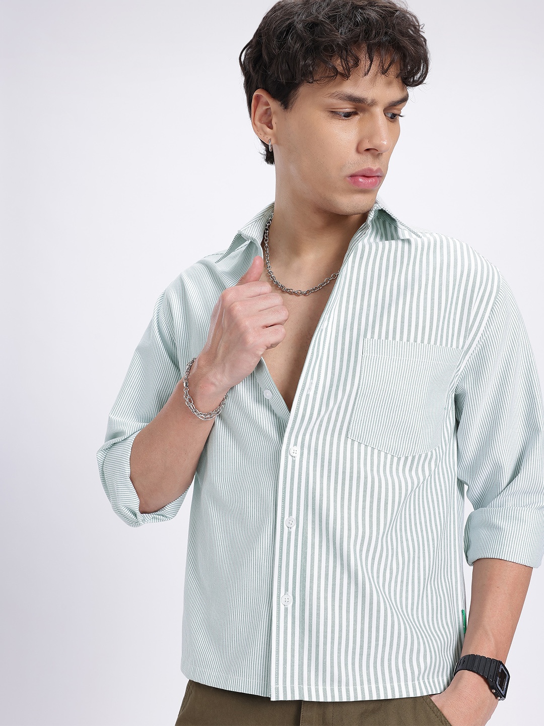 

glitchez Duality Strip Multi-Variegated Stripes Shirt, Green