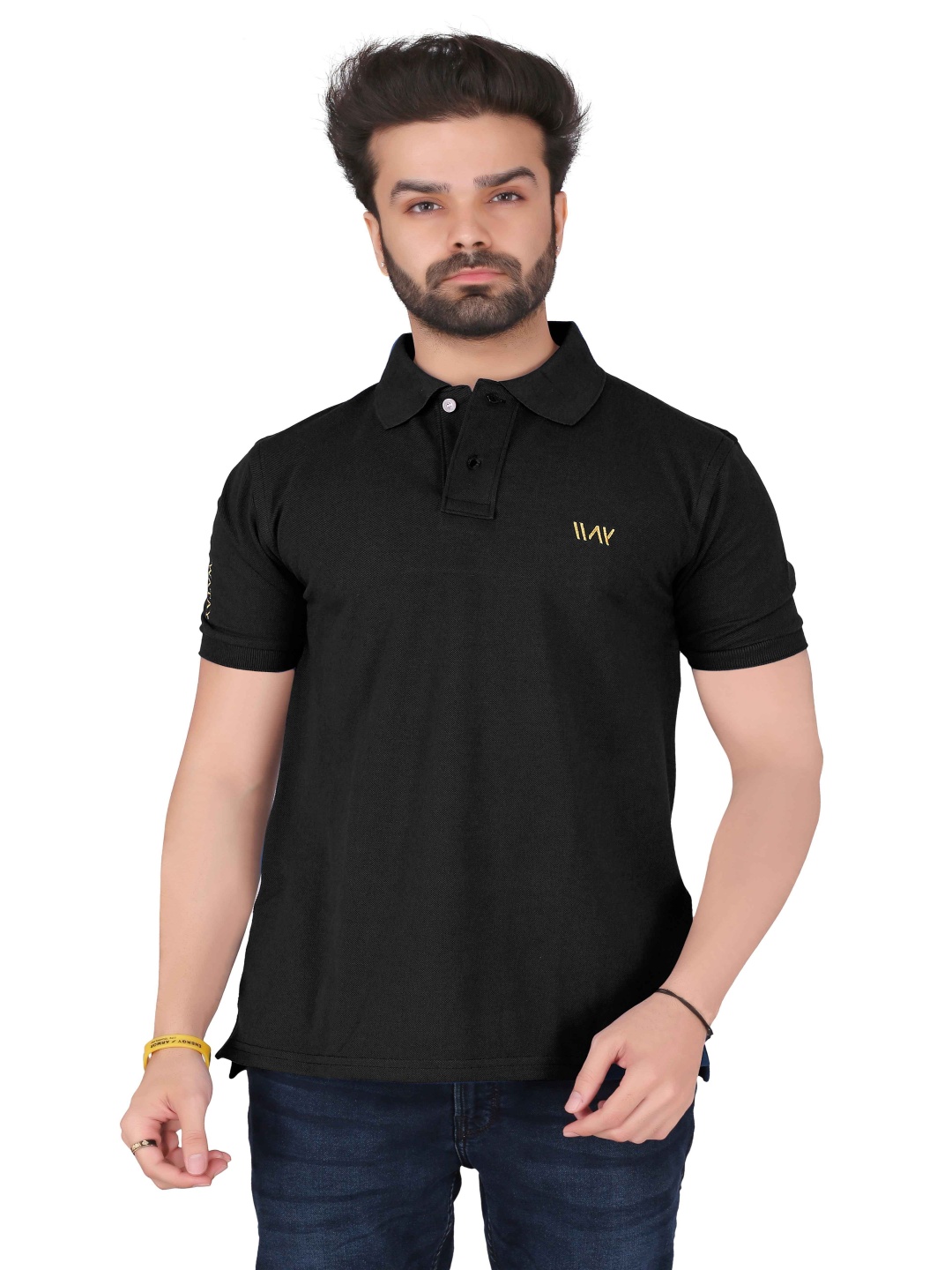 

WATAY Men Solid Polo Collar Cotton T-shirt, Black