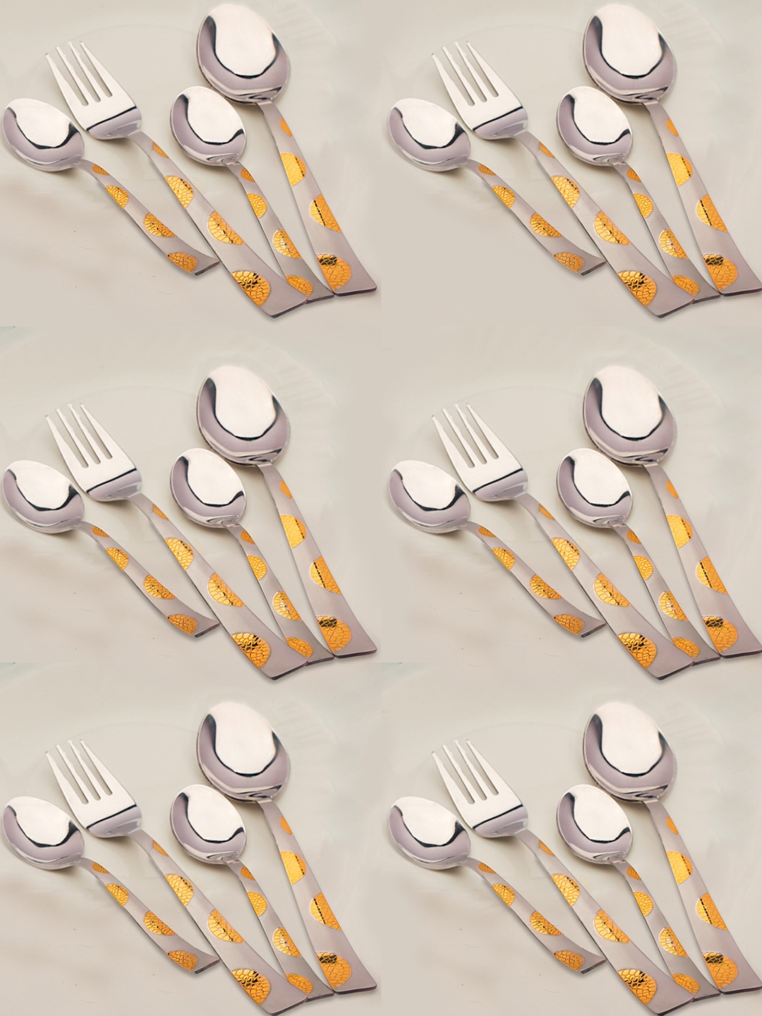 

Parage Silver-toned & Gold-Toned 24 PiecesGlossy Stainless Steel Cutlery Set