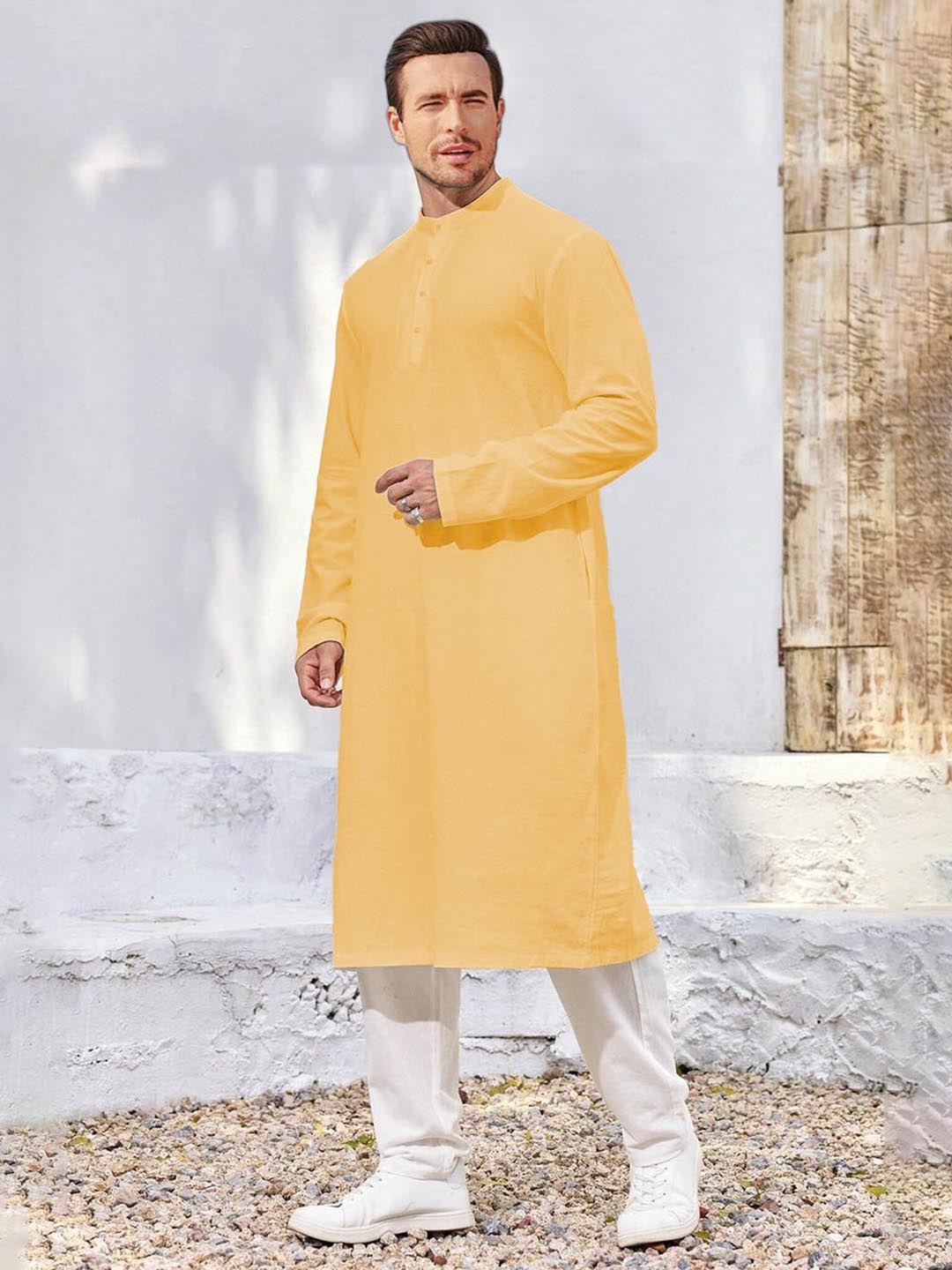 Anouk Yellow Band Collar Pure Cotton Straight Kurta