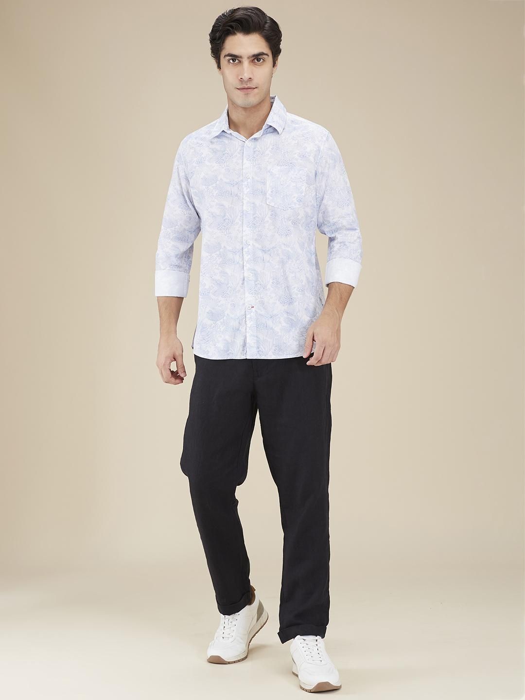 

Being Human Men Classic Fit Spread Collar Floral Printed Cotton Casual Shirt, White