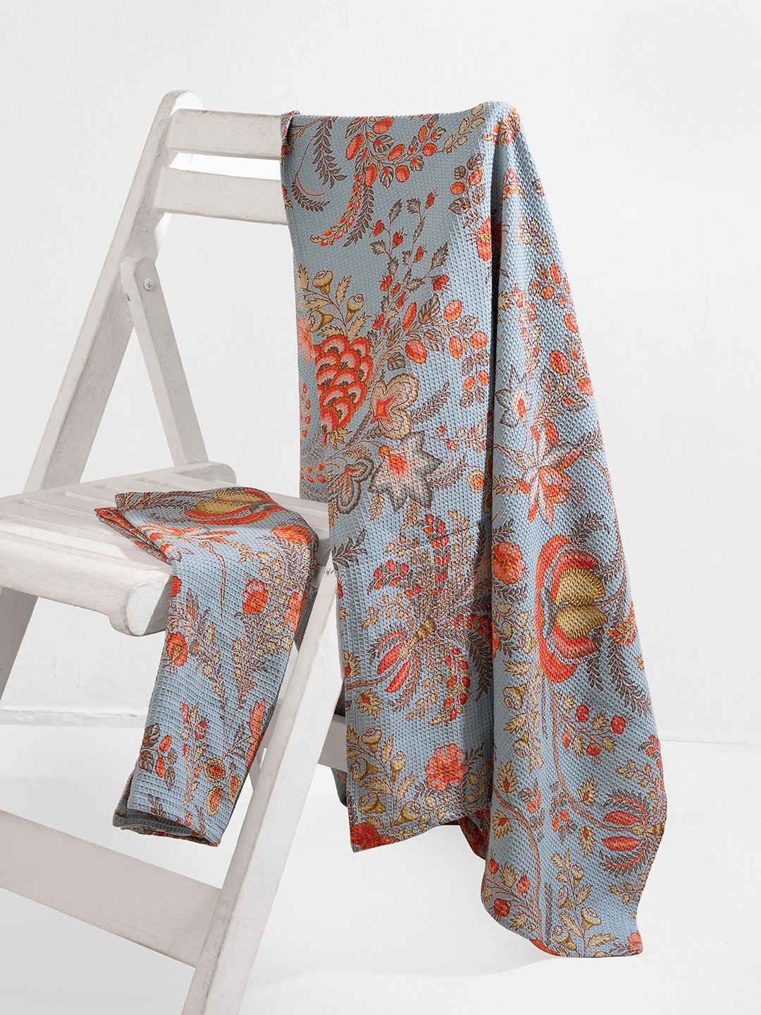 

LacyLook Blue Printed Waffle Waffle Textured 400 GSM Bath & Hand Towel Set