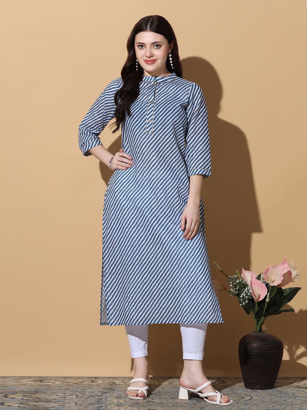 

Moda Rapido Leheriya Printed Mandarin Collar Straight Kurta, Blue