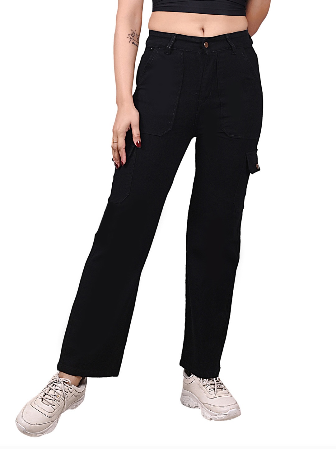 

Hayler Women Mid-Rise Straight Fit Cargo Styles Jeans, Black