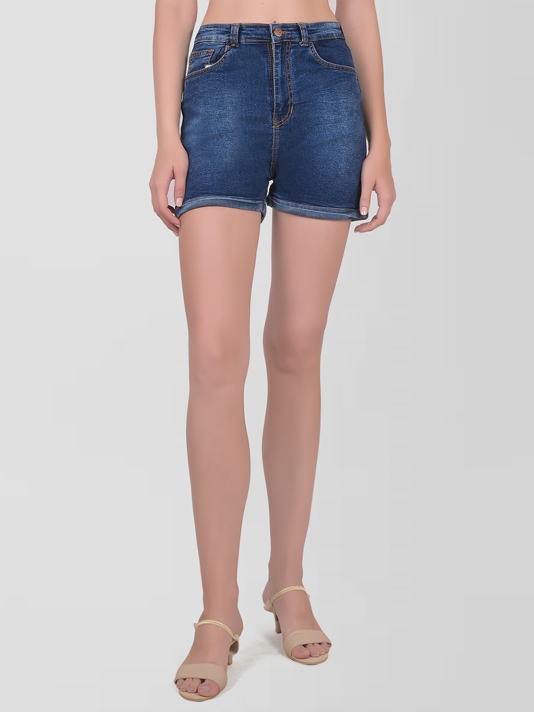 

CEFALU Women Slim Fit Denim Denim Shorts, Navy blue