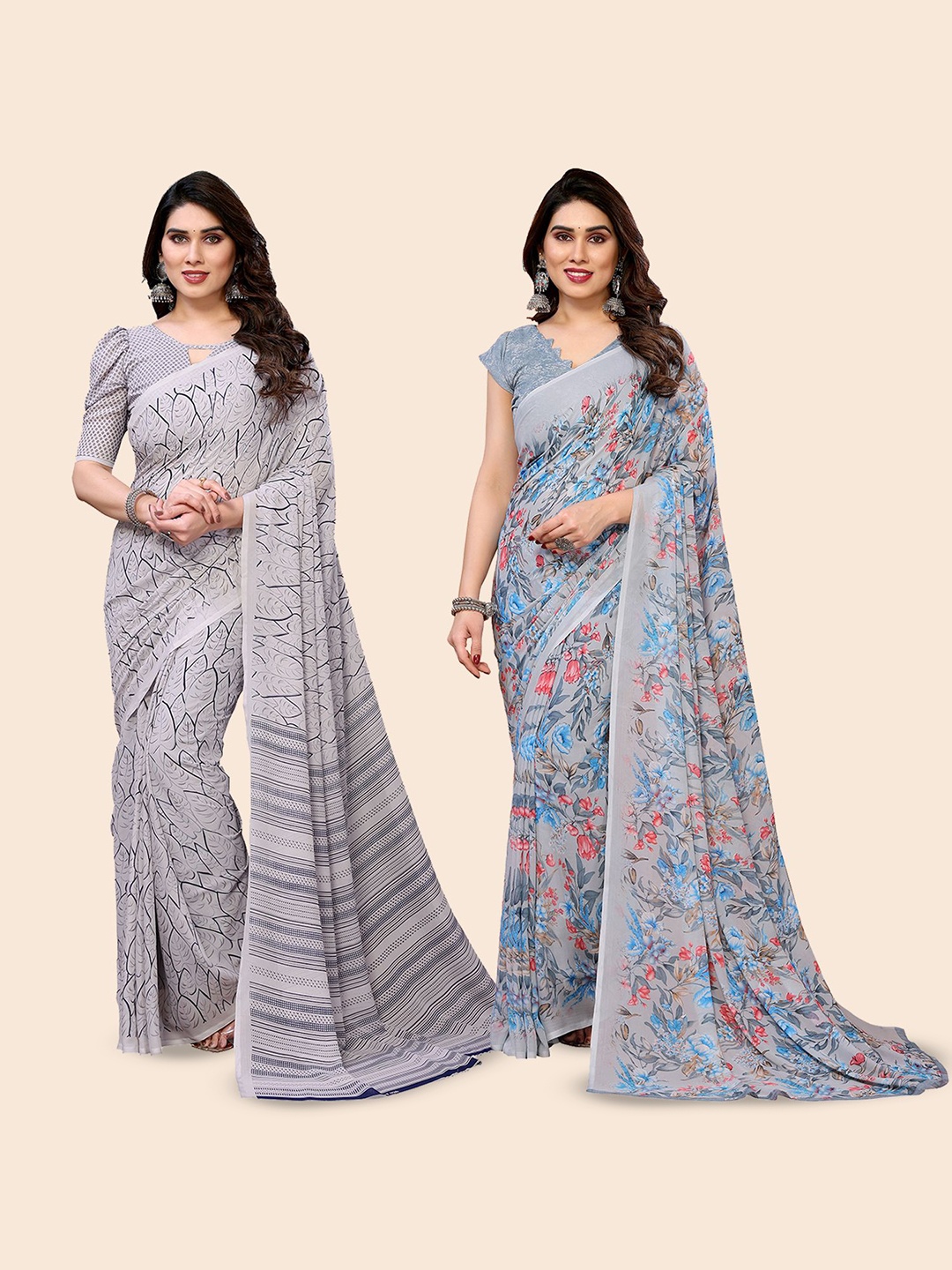 

Moda Rapido Floral Poly Georgette Saree, Blue