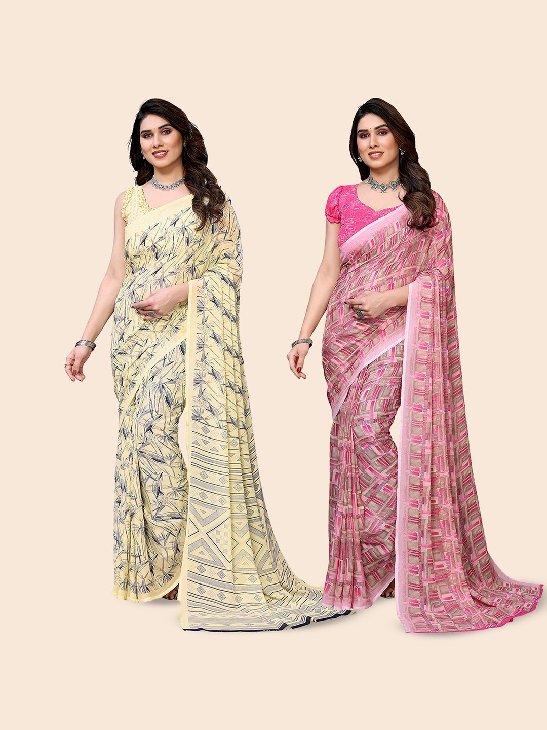 

Moda Rapido Poly Georgette Saree, Pink