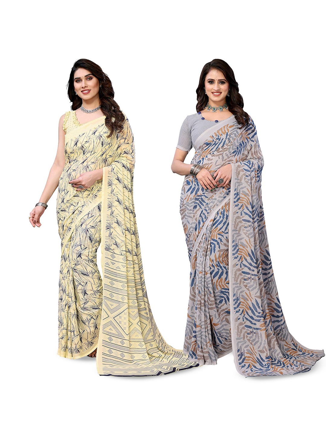 Moda Rapido Floral Poly Georgette Saree, Grey