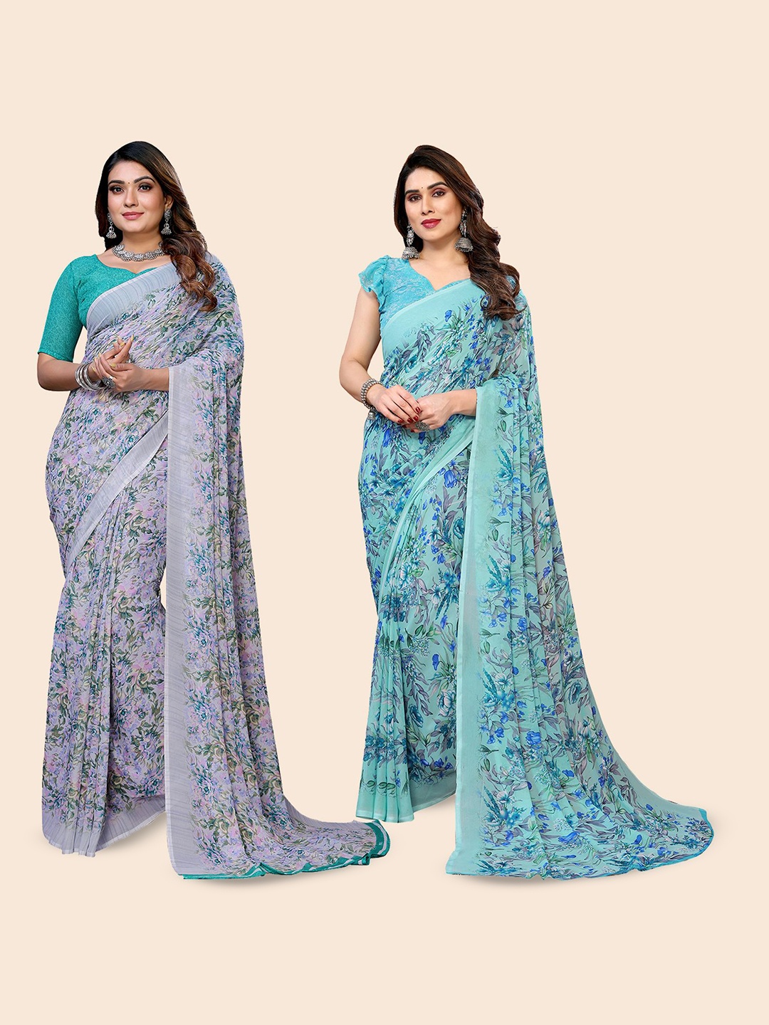 

Moda Rapido Floral Poly Georgette Saree, Green