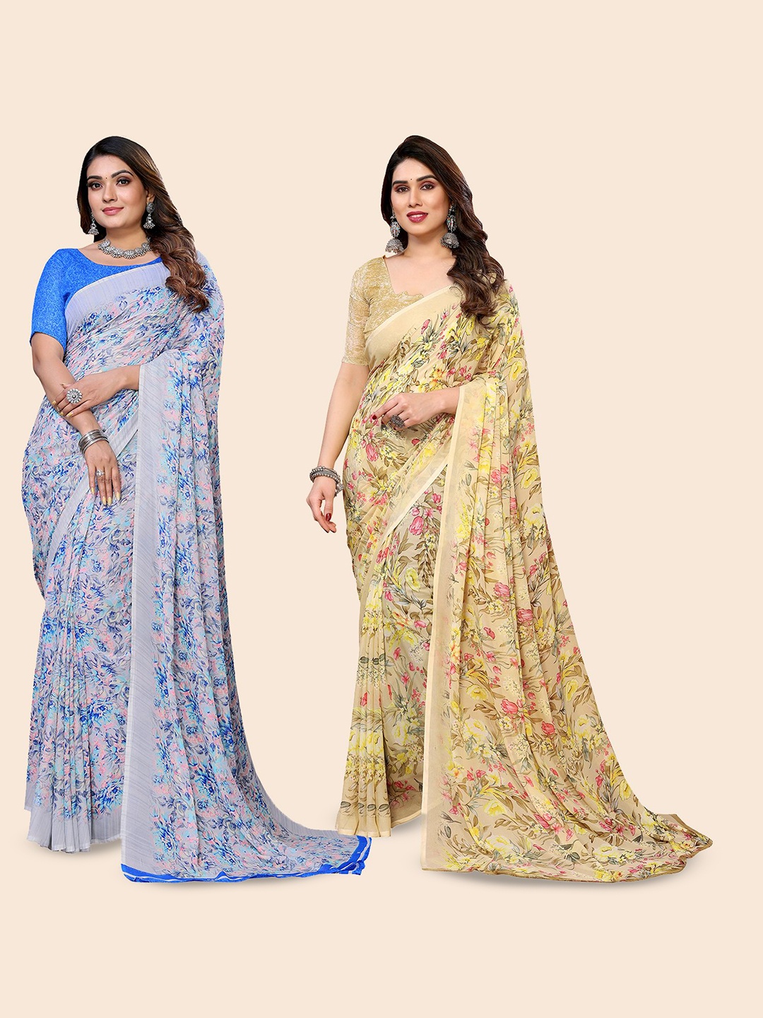 

Moda Rapido Floral Poly Georgette Saree, Blue