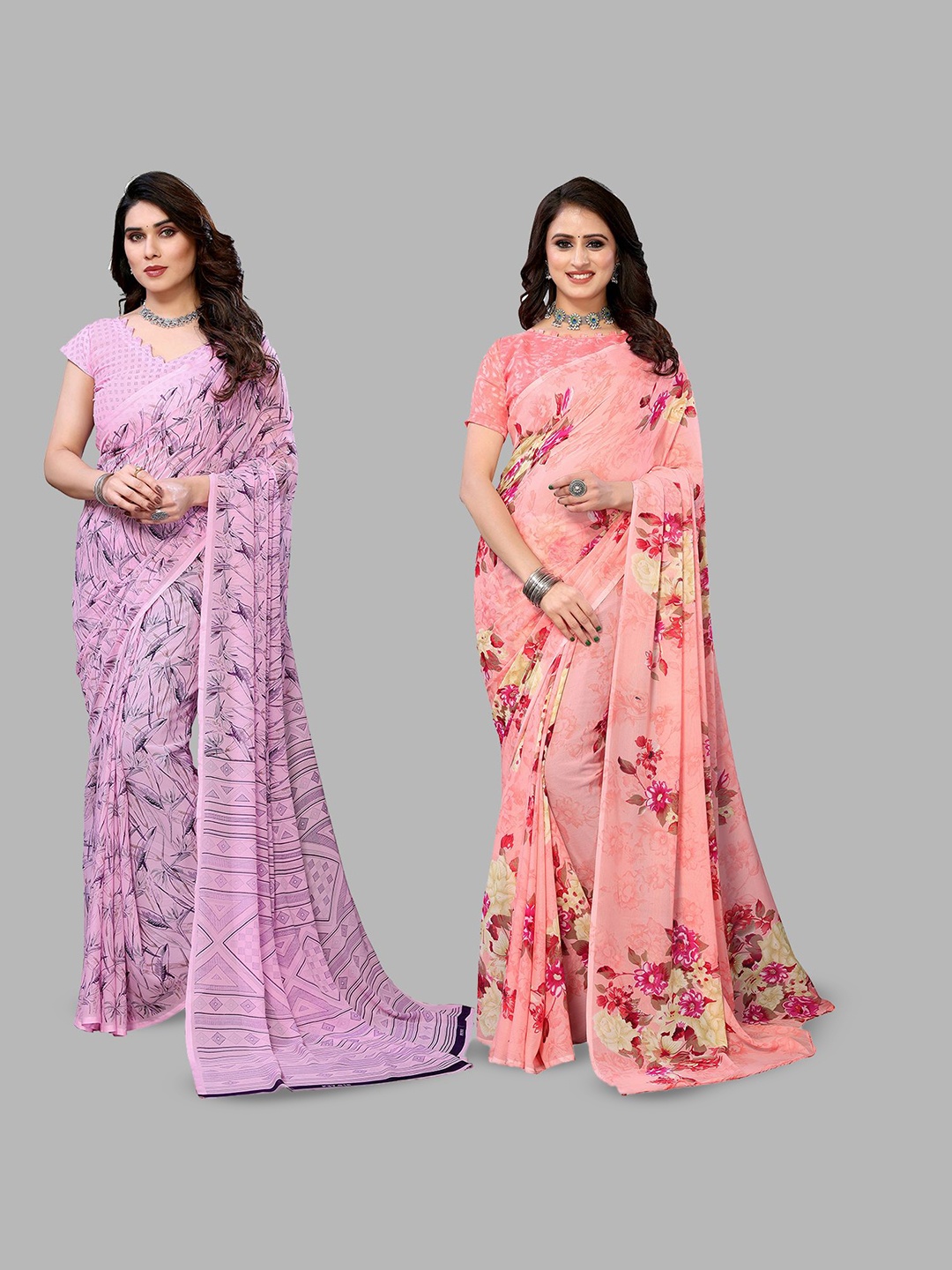

Moda Rapido Floral Poly Georgette Saree, Pink