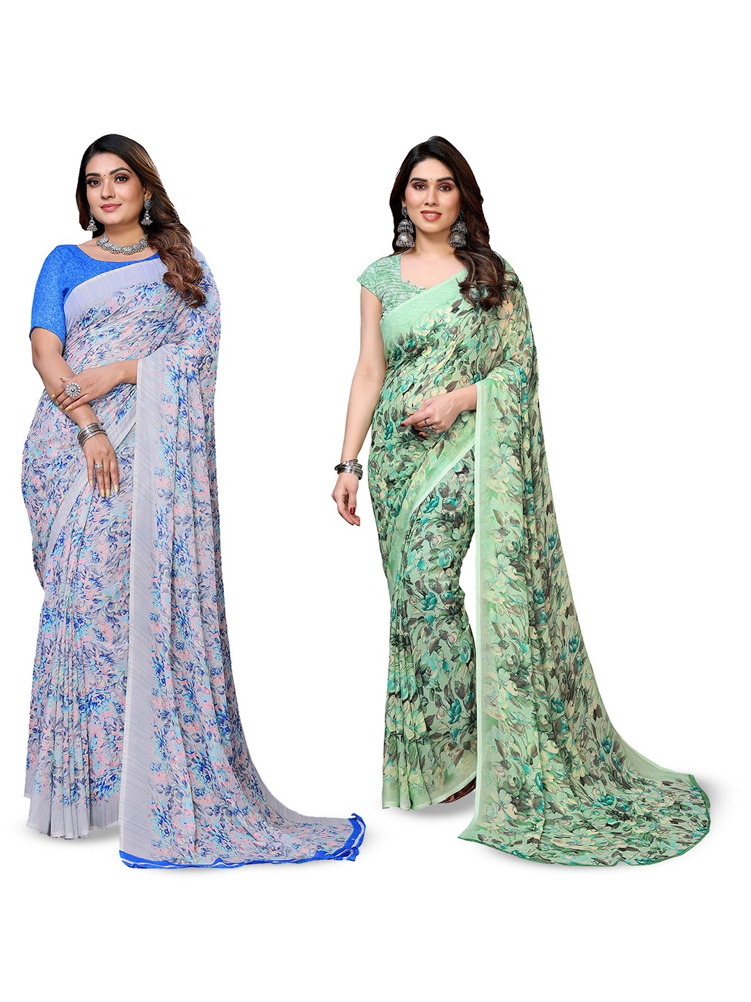 

Moda Rapido Floral Poly Georgette Saree, Green