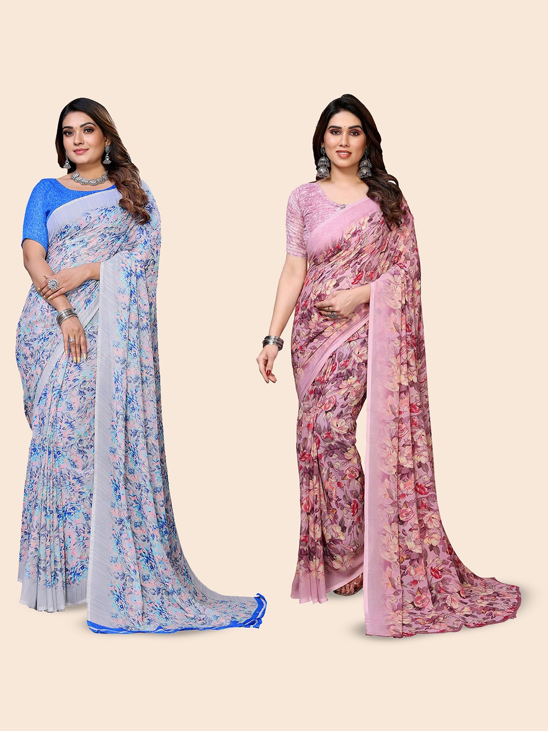 

Moda Rapido Floral Poly Georgette Saree, Blue