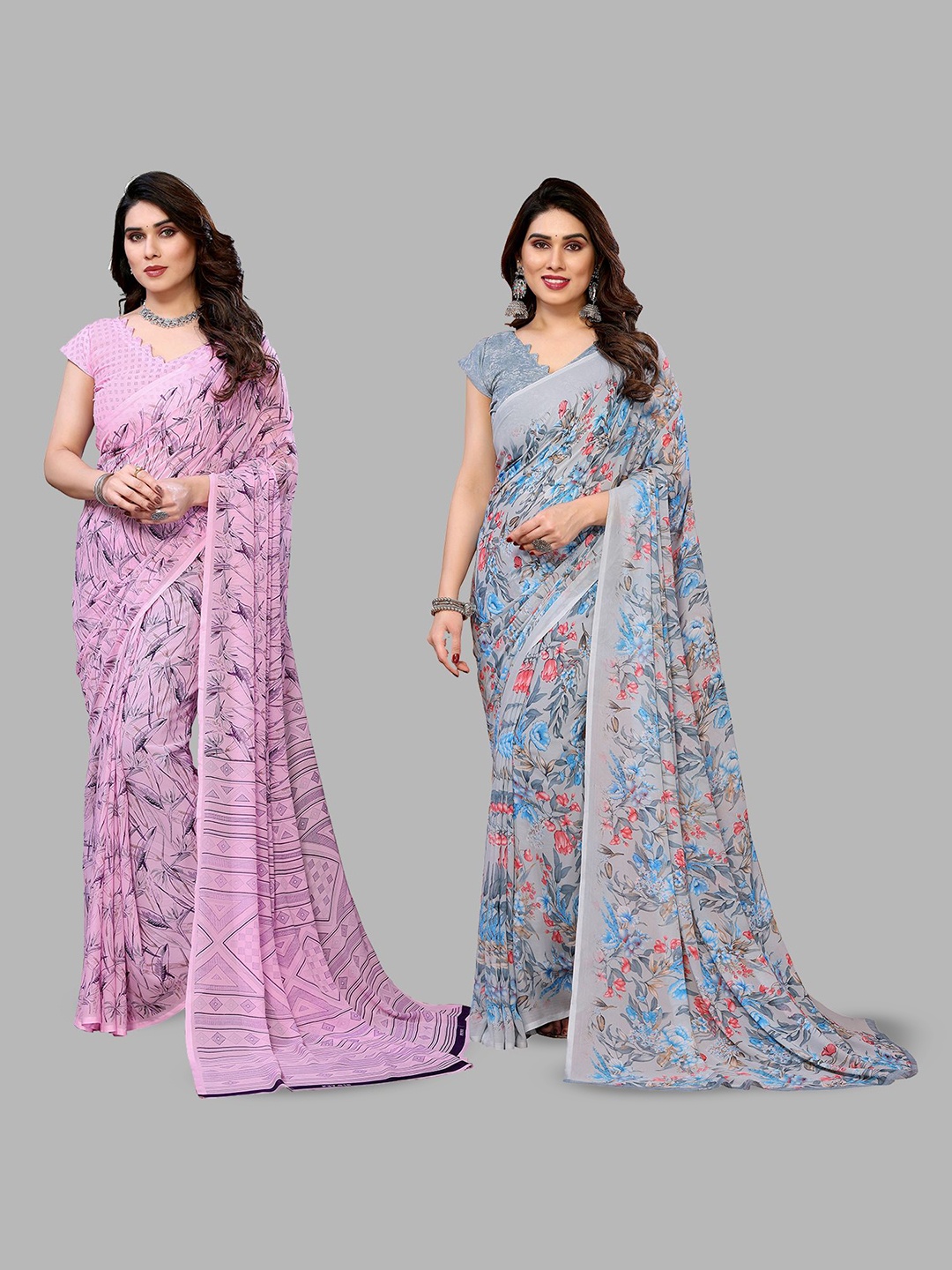 

Moda Rapido Floral Poly Georgette Saree, Pink