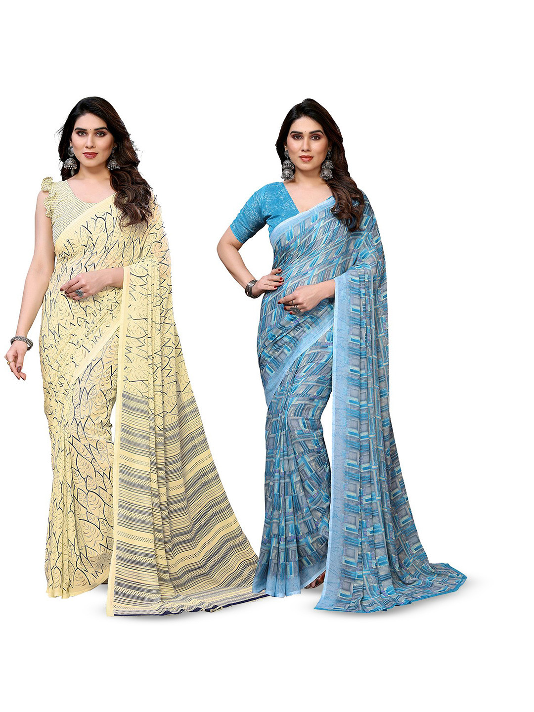 

Moda Rapido Floral Poly Georgette Saree, Cream