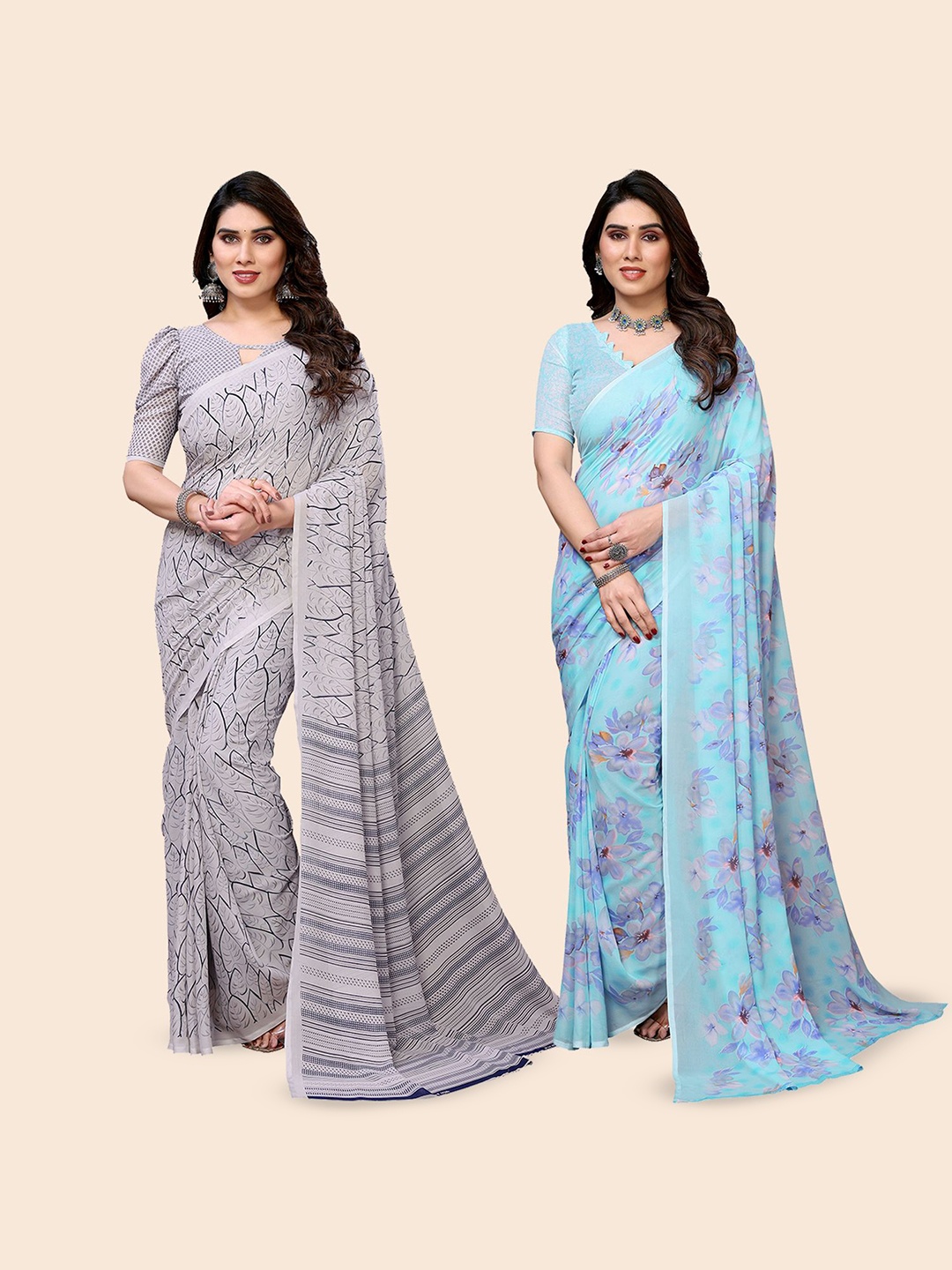 

Moda Rapido Floral Poly Georgette Saree, Grey