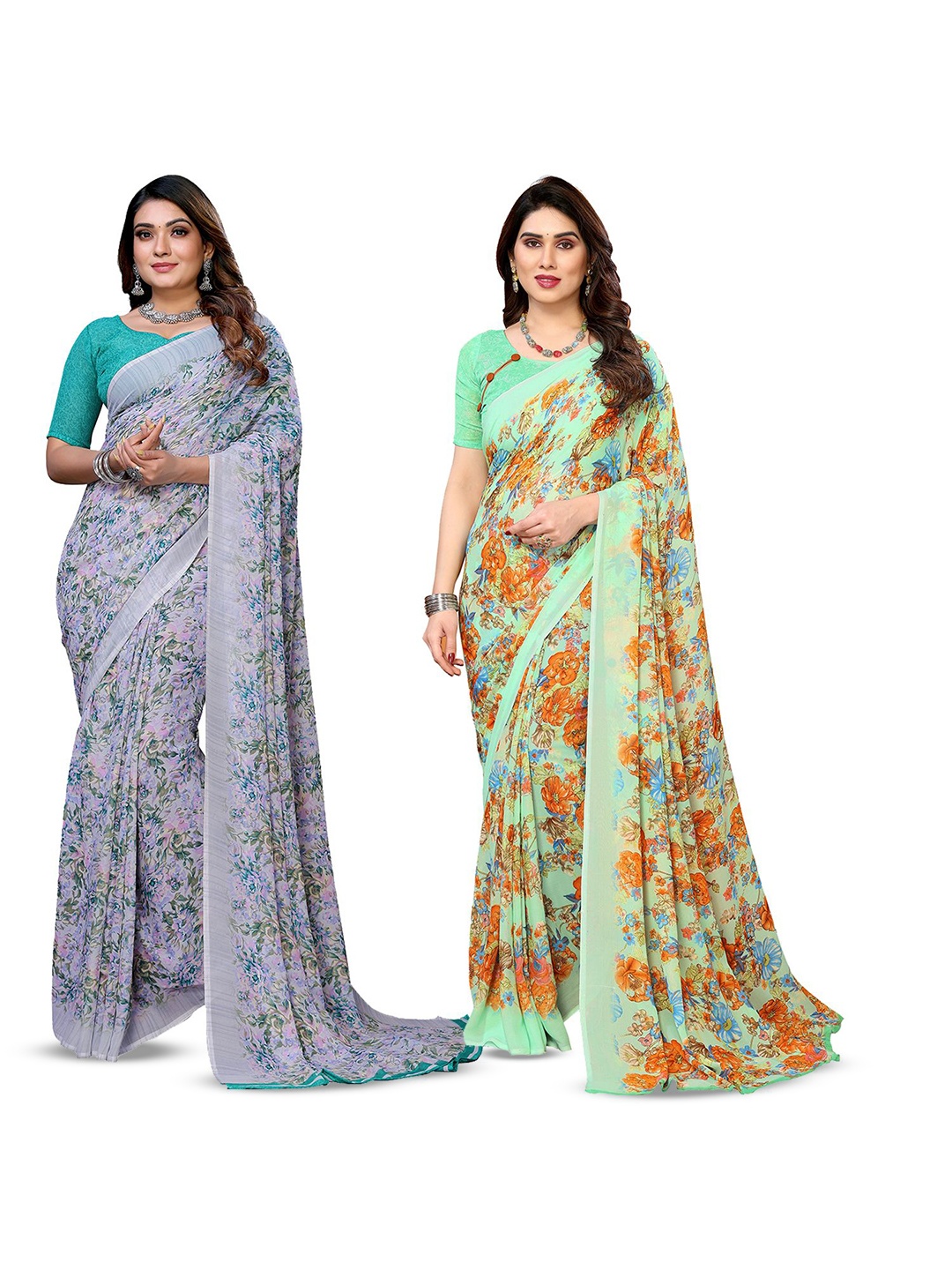 

Moda Rapido Floral Poly Georgette Saree, Green